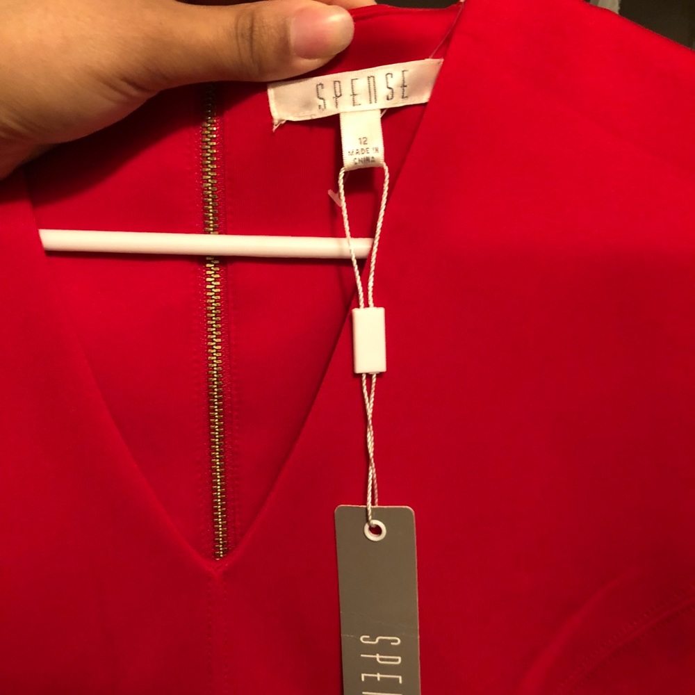 Spense v neck red fit and flare dress